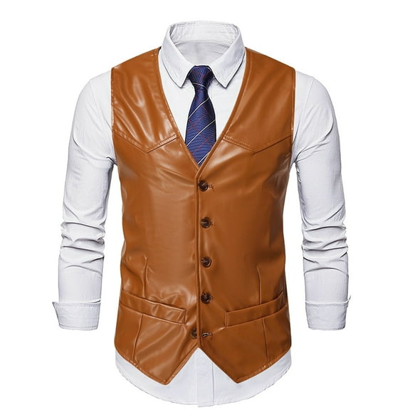 Bcfgryg Mens Fashion Stripes Retro Casual Suit Vest Men's Lightweight Jacket Brown XL