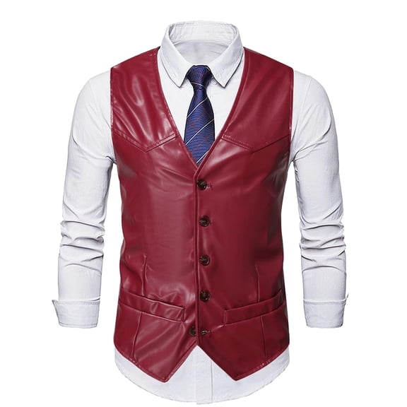 Bcfgryg Mens Fashion Stripes Retro Casual Suit Vest Men's Lightweight Jacket Red XL