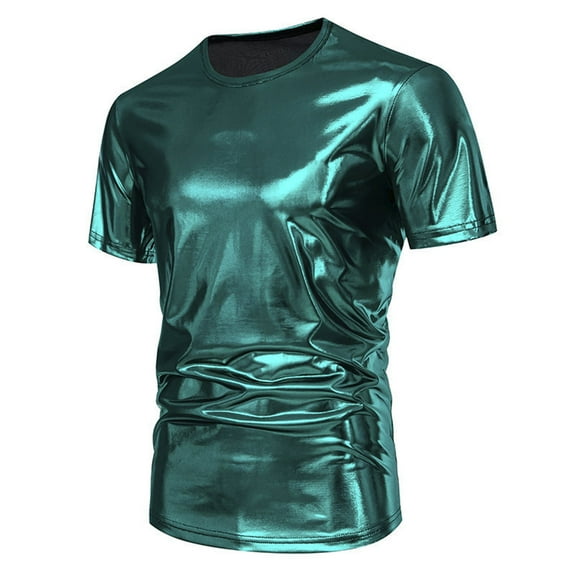 Bcfgryg Mens Fashion Trendy Party Stage Glossy Short Sleeved Round Neck T Shirt For Men Men’s T-shirts