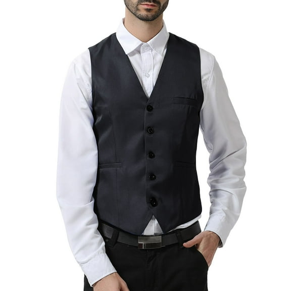 Bcfgryg Mens Four Seasons V Neck Vest Suit Vest Large Size Groom Man Wedding Party Vest Work Clothes Vest Men's Winter Coat Black XL