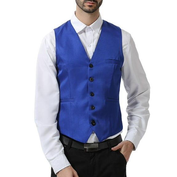Bcfgryg Mens Four Seasons V Neck Vest Suit Vest Large Size Groom Man Wedding Party Vest Work Clothes Vest Men's Winter Coat Blue XXL