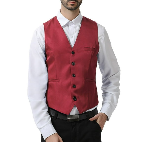Bcfgryg Mens Four Seasons V Neck Vest Suit Vest Large Size Groom Man Wedding Party Vest Work Clothes Vest Men's Winter Coat Red M