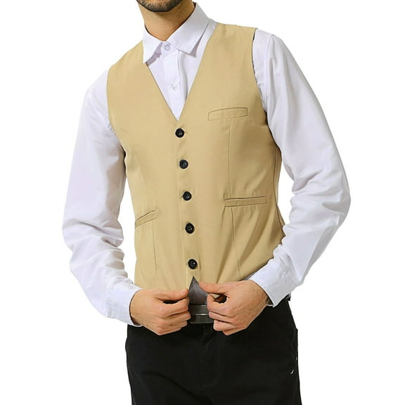 Bcfgryg Mens Four Seasons V Neck Vest Suit Vest Large Size Groom Man Wedding Party Vest Work Clothes Vest Men's Winter Coat Yellow L