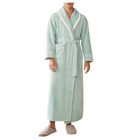 Bcfgryg Mens Fuzzy Robe Mid Length Bathrobe Belted Soft Bath Robes Kimono Robe With Pockets Fall Winter Spa Robes Men’s Loungewear