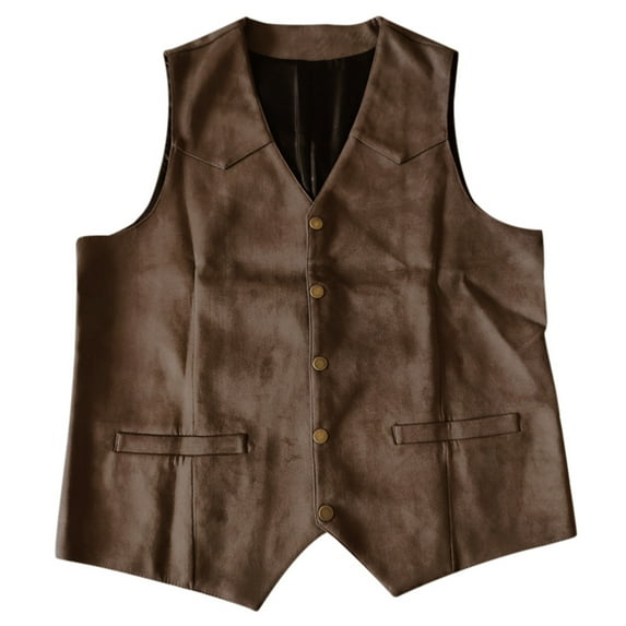 Bcfgryg Mens Gentlemens Plays Suede Retro V Neck Solid Color Pocket Button Leather Vest Vest Men's Vest