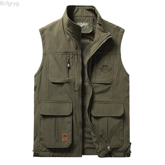 Bcfgryg Mens Jacket Field Pofessional Emergency Field Fishing Multi Pocket Vest Vest For Men Green L