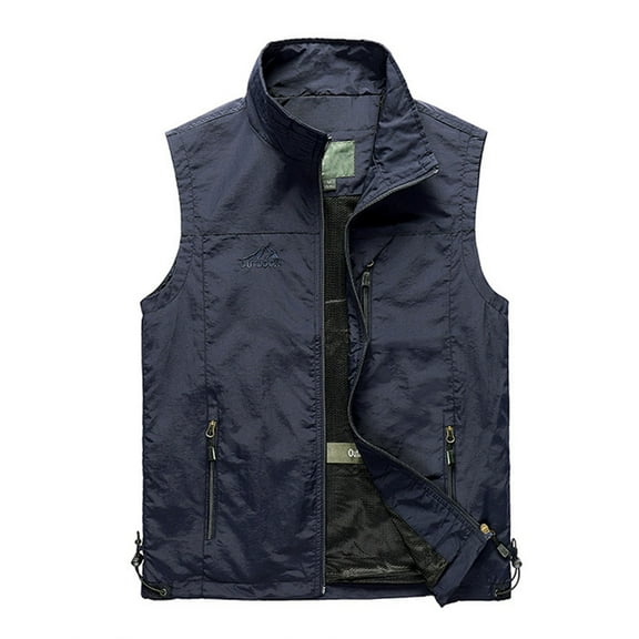 Bcfgryg Mens Leisure Practical Travel Fishing Outdoor Work Multi Pocket Vest Mens Coats Blue M