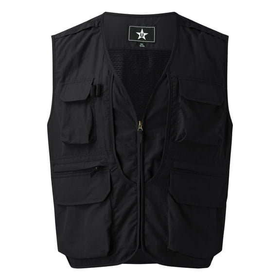 Bcfgryg Mens Leisure Sports Multi Pocket American Vest Fishing Outdoor Vest Solid Color Casual Coat Lightweight Men's Vest