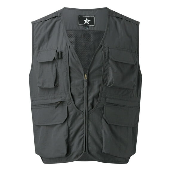 Bcfgryg Mens Leisure Sports Multi Pocket American Vest Fishing Outdoor Vest Solid Color Casual Coat Lightweight Men's Vest