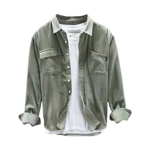 Bcfgryg Mens Long Sleeve Corduroy Shirts Button Down Cargo Corduroy Shirts Jacket With Pockets Plain Soft Warm Trucker Shirt Big and Tall Men's Shirts