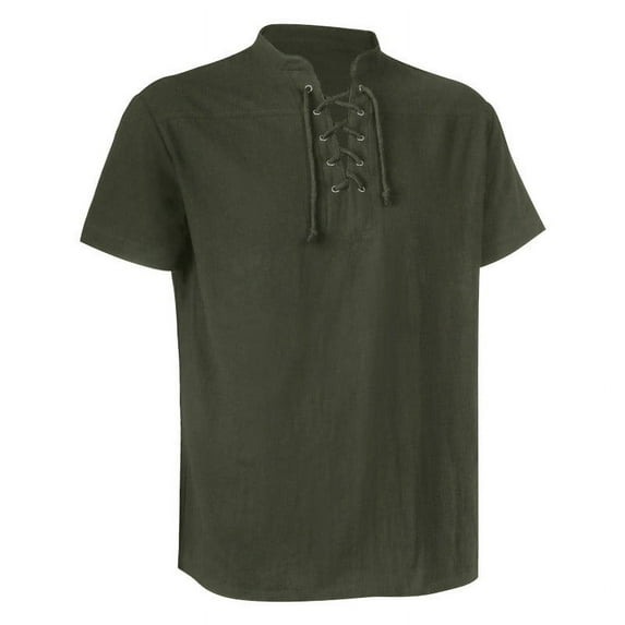 Bcfgryg Mens Long Sleeve Medieval Halloween Tunic Vintage Shirts Medieval Lace Up Shirt Blouse Tops Medieval Tunic Slim Fit Dress Shirts Men Green