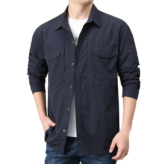 Bcfgryg Mens Loose Cargo Shirt Outdoor Casual Pure Cotton Youth Shirt Fashion Solid Color Men's Linen Shirts Summer