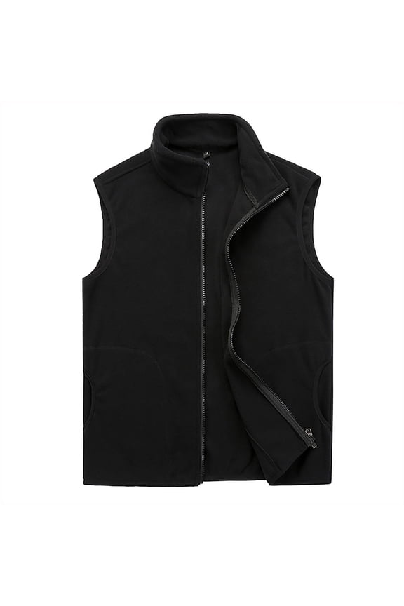 Mens Outdoor Vest Vest Polar FleeceThick Warm Climbing Wear Solid Color Coat Vest Men's Jacket Black XXL