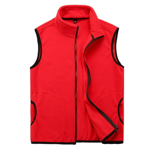 Bcfgryg Mens Outdoor Vest Vest Polar FleeceThick Warm Climbing Wear Solid Color Coat Vest Men's Jacket Red XL