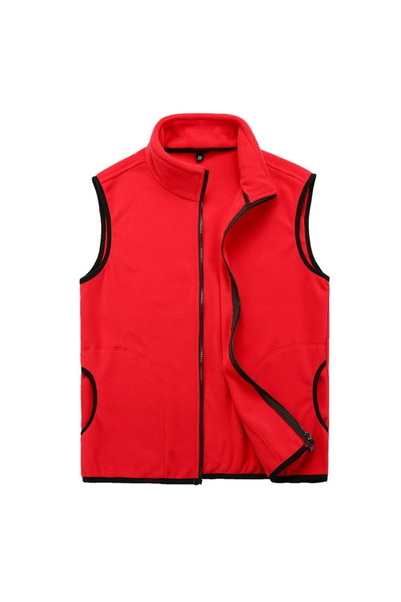 Mens Outdoor Vest Vest Polar FleeceThick Warm Climbing Wear Solid Color Coat Vest Men's Jacket Red XL