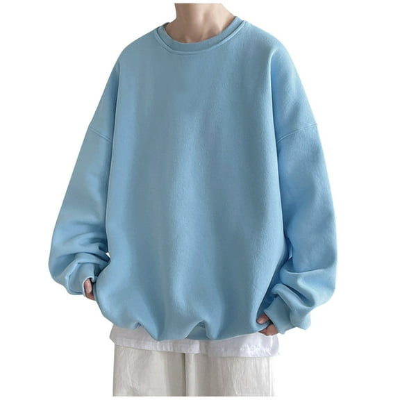 Bcfgryg Mens Pullover Sweatshirts Oversized Long Sleeve Loose Fit Tops Big and Tall Casual Sweatshirt,Blue XXXL