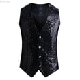 thumbnail image 1 of Bcfgryg Mens Sequins Vest Formal/Leisure V-neck Shiny Bowtie Vest Prom Party Clothes Black M, 1 of 3