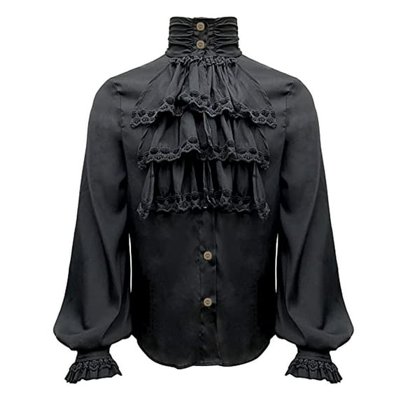 Bcfgryg Mens Shirt Ruffle Shirts Gothic Performance Clothes Black