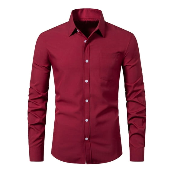 Bcfgryg Mens Shirt Solid Color Casual Long Sleeved Lapel Slim Fit Shirt Big and Tall Men's Shirts
