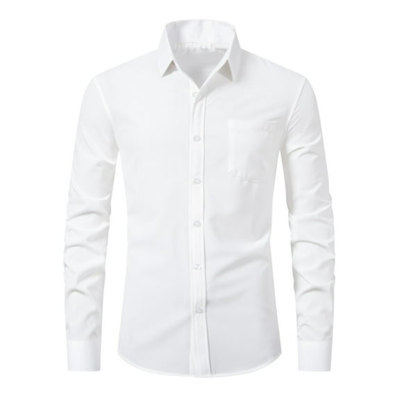 Bcfgryg Mens Shirt Solid Color Casual Long Sleeved Lapel Slim Fit Shirt Big and Tall Men's Shirts