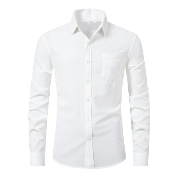 Bcfgryg Mens Shirt Solid Color Casual Long Sleeved Lapel Slim Fit Shirt Big and Tall Men's Shirts