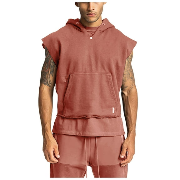 Bcfgryg Mens Sleeveless Loose Quick Drying Sports Fitness Casual Hoodie Vest for Men