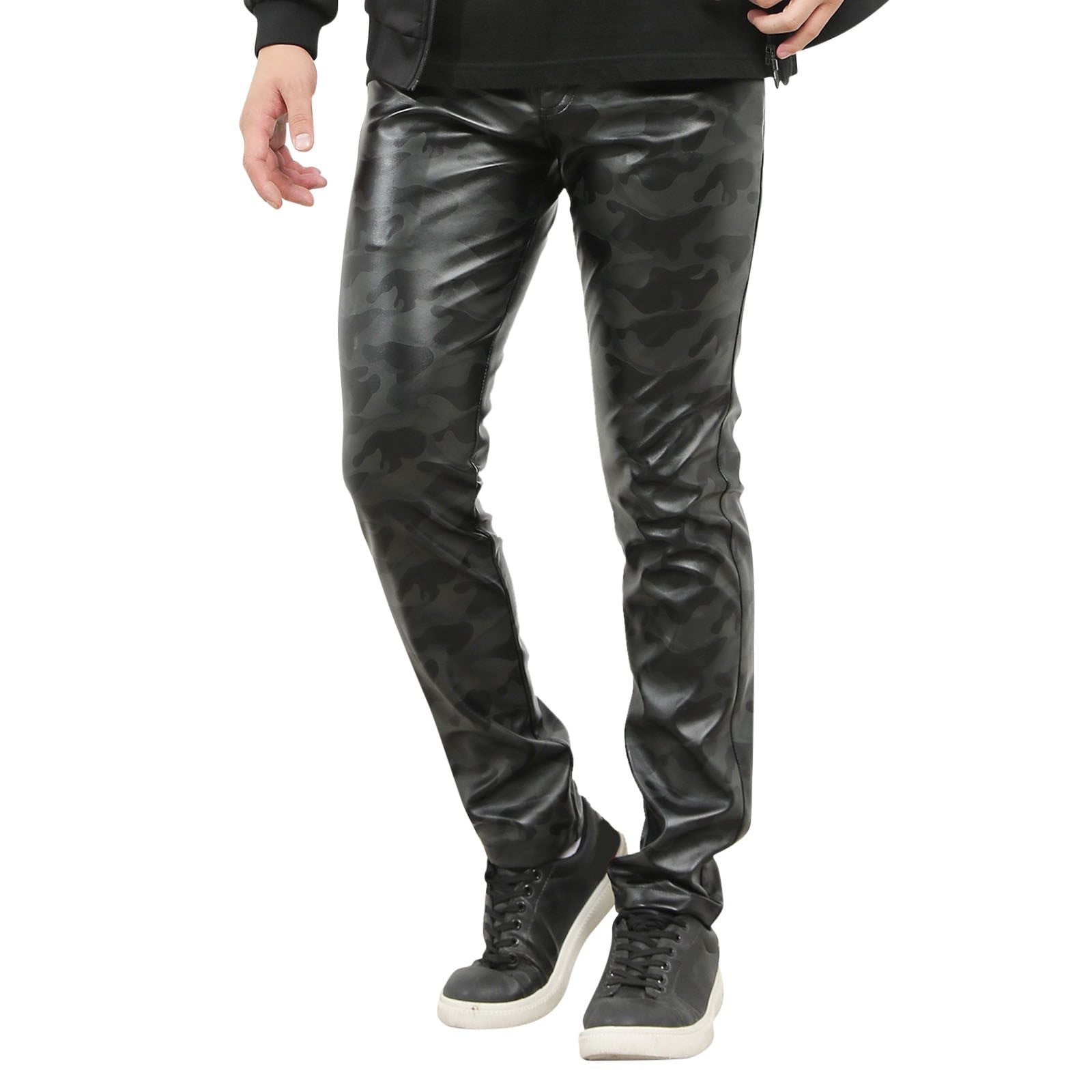 Men Leather Pants Autumn and Winter New Slim-Fitting Biker Feet Pu Stitching Leather Pants main image 0