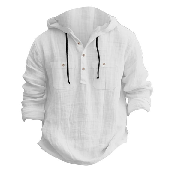Bcfgryg Mens Solid Color Casual Button Hooded Shirt Top Hooded Shirt Men's Linen Shirts Summer