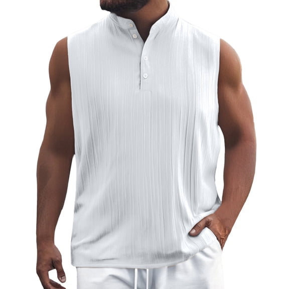 Bcfgryg Mens Solid Color Outdoor Sleeveless Base Shirt For Men Casual Button Up Stand Up Collar Vest Men's Vest