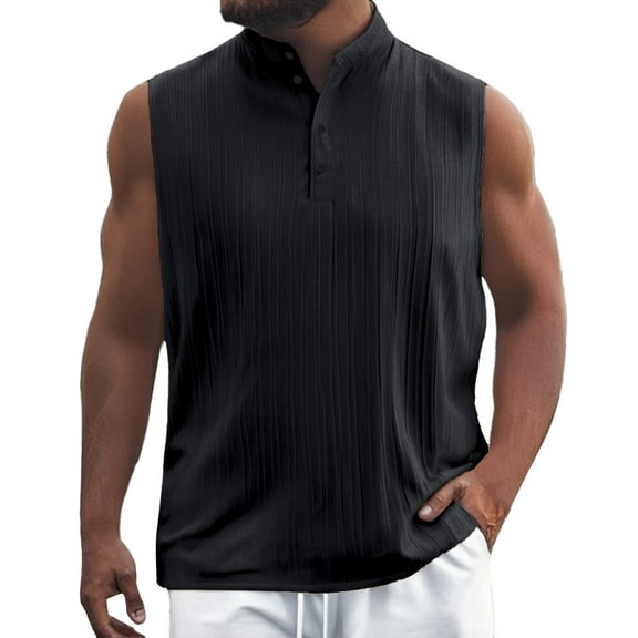 Bcfgryg Mens Solid Color Outdoor Sleeveless Base Shirt For Men Casual Button Up Stand Up Collar Vest Men's Vest