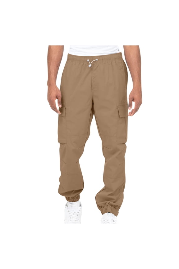 Mens Solid Color Work Pants Drawstring Leg Mouth Sticky Tape Pocket Casual Pants Men's Casual Pants