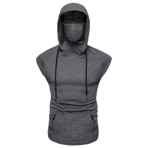 Bcfgryg Mens Sports Sleeveless Vest Hooded Male Tank Tops Shirt Blouse Gray