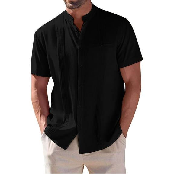 Bcfgryg Mens Spring And Summer Solid Color With Pocket And Lapels And Half Buttoned Short Sleeved Shirts Big and Tall Men's Shirts