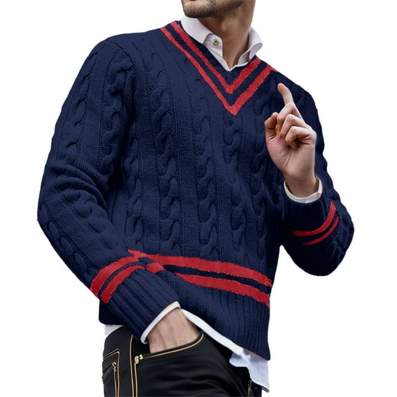 Bcfgryg Mens Striped Color Matching Knitted Sweaters Are Fashionable And Loose In Autumn And Winter Cardigans For Men Blue L