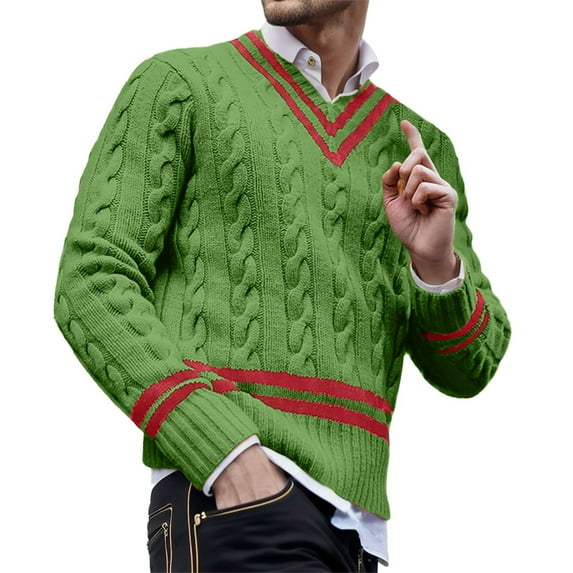 Bcfgryg Mens Striped Color Matching Knitted Sweaters Are Fashionable And Loose In Autumn And Winter Cardigans For Men Green XL