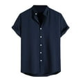 thumbnail image 1 of Bcfgryg Mens Summer Casual Solid Color Standing Crepe Short Sleeve Shirt Business Shirts Men, 1 of 4