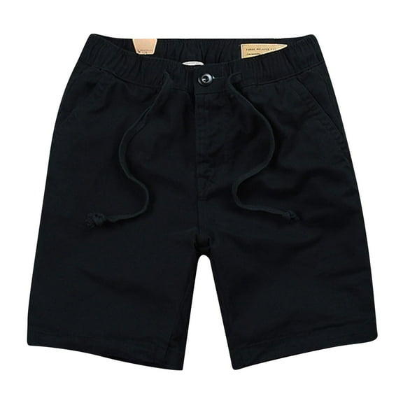 Bcfgryg Mens Summer Elastic Waist Casual Shorts Solid Color Shorts Drawstring Pants Men's Linen Shorts For Summer Travel Black L