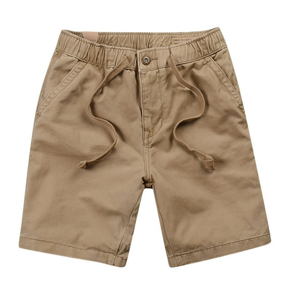 Bcfgryg Mens Summer Elastic Waist Casual Shorts Solid Color Shorts Drawstring Pants Men's Linen Shorts For Summer Travel Khaki XL