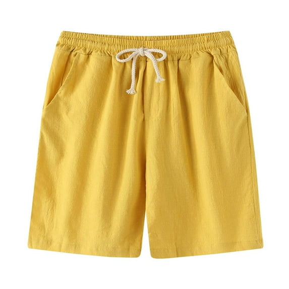 Bcfgryg Mens Summer Fashion Casual Summer Cotton Solid Tether And Shorts Pants Workout Shorts Men Yellow L