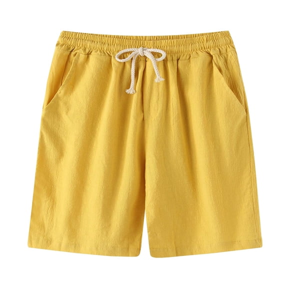 Bcfgryg Mens Summer Fashion Casual Summer Cotton Solid Tether And Shorts Pants Workout Shorts Men Yellow XL