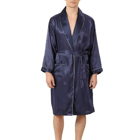 Bcfgryg Mens Summer Silk Robe 2 Piece Light Striped Jacquard Long Sleeved Pajamas Plus Size Bathrobe Men’s Lightweight Pajama Sets