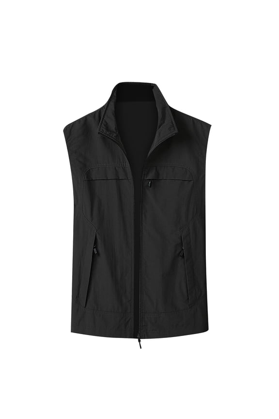 Mens Vest New Casual Quilted Vests For Autumn And Winter Solid Color Slim Fit Standing Comfortable Men's Jacket Black L
