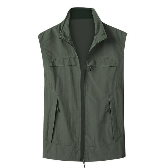 Bcfgryg Mens Vest New Casual Quilted Vests For Autumn And Winter Solid Color Slim Fit Standing Comfortable Men's Jacket Green L