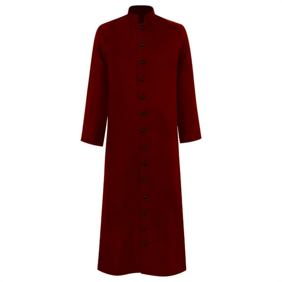 Bcfgryg Mens Vintage Long Jacket with Stand-up Collar Button Performance Clothes Red