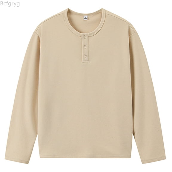 Bcfgryg Neck Long Sleeve T Shirt Autumn Winter Soft Brushed Thermal Undershirt Casual Comfortable Relaxed Fit Solid Color Tee Plain T Shirts for Men Beige L