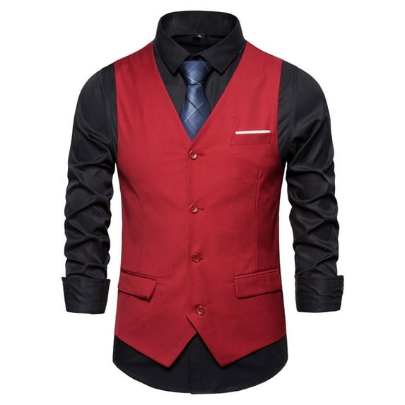 Bcfgryg New Suit Vest Men's Solid Color Casual Business Single Men's Work Vest