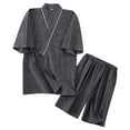 thumbnail image 1 of Bcfgryg New Washed Cotton Large Size Short Sleeved Shorts Kimono Homestays Men's Summer Thin Pajamas Set Mens Robes, 1 of 5