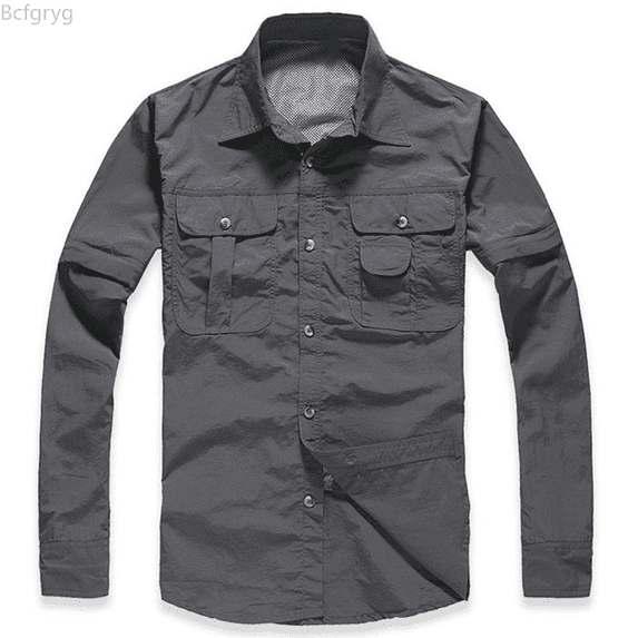 Bcfgryg Outdoor Shirt Long Sleeve Performance Wicking Camping Hiking Shirt Lightweight Breathable Sun UPF Shirt For Active Travel Big and Tall Shirts Gray M