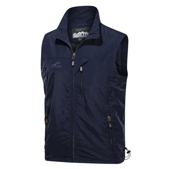 Bcfgryg Outdoor Speed Dry Vest Male Casual Photography Fishing Pocket Vest Jacket Workwear Plus Size Vest Mens Waterproof Jacket Blue L