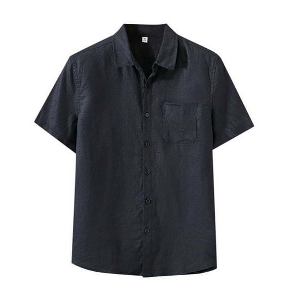 Bcfgryg Shirt Sleeve Linen Casual Cotton Turn Down Half Solid Button Shirt Men's Men Shirts T-shirts for Men